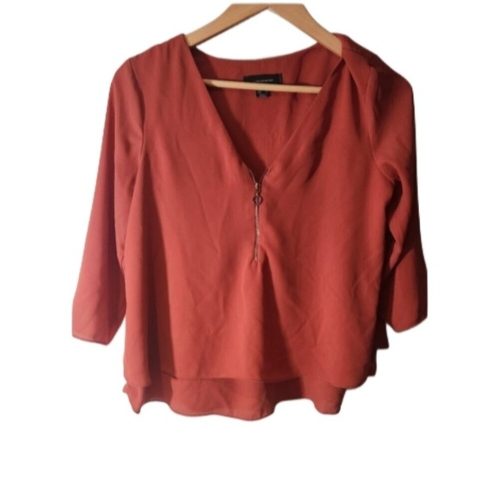Atmosphere Rust Colored Zipper Detail Blouse 3/4 Sleeve.